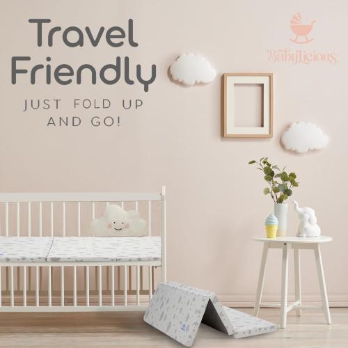 Babylicious Waterproof Pack and Play Mattress Topper | 38 x 26 x 1.5 | Trifold Style - Breathable Soft Plush Foam - Portable Mattress Topper- Baby Foam Mattresses for Babies