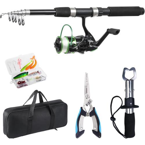Fishing Rod, 6.9ft Telescopic Fishing Rod and Reel Combo with Fishing Pliers and Lip Gripper Fishing Equipment, 5.2:1 Pre-Loaded Spinning Reel Combo Set Fishing Pole