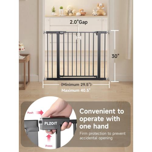 29.5-40.5 Baby Gate for Stairs, Dog Gate for Doorways, Walk Thru Auto Close Metal Baby Safety Gate for The House, Stairs and Doorways, Child Gate Pressure Mounted, Pet Gate for Dog Indoor - Black