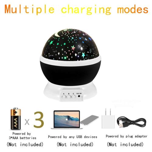 Borelor Star Night Light for Kids, 12 Color Changing Lights Modes with USB Cable, 360°Rotating Moon Star Projector Desk Lamp for Bedroom Party Decor & Girls Birthday Gift (Black)