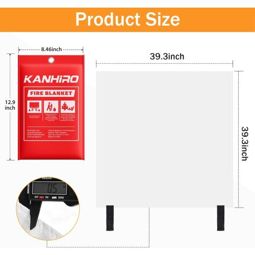 Emergency Fire Blanket for Home Kitchen - KANHIRO Fiberglass Fire Suppression Blanket Great for School, Fireplace, Grill, Car, Office, Warehouse (4 Pack, 39 in X 39 in)