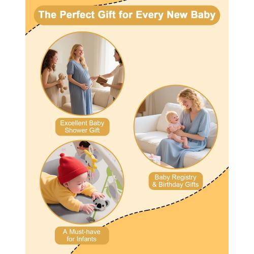 Baby Play Gym with 4 Developmental Zones – Tummy Time Mat & Activity Mat with 6 Sensory Toys, Visual Cards & Pillow – Baby Essentials & Ideal Gift for Newborns