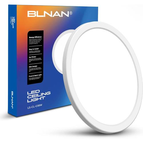 BLNAN LED Flush Mount Ceiling Light, 9 Inch 18W 3000K/4000K/5000K Hardwire Light Fixture, Ultra Thin Round White Lamp for Kitchen Porch Bedroom Hallway Stairwell Basement, Non-dimmable 1 Pack