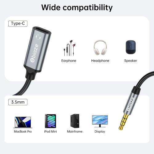 USB C Female to 3.5mm Male Audio Cable Cord Analog Cable