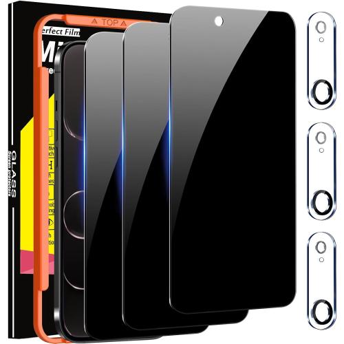 Milomdoi 3 Pack Privacy Screen Protector for iPhone Air [Phone Case Friendly for 17 Air] Accessories Private Film, 3 Pacs Tempered Glass Camera Lens Protector, with Mounting Frame for Apple Anti Spy