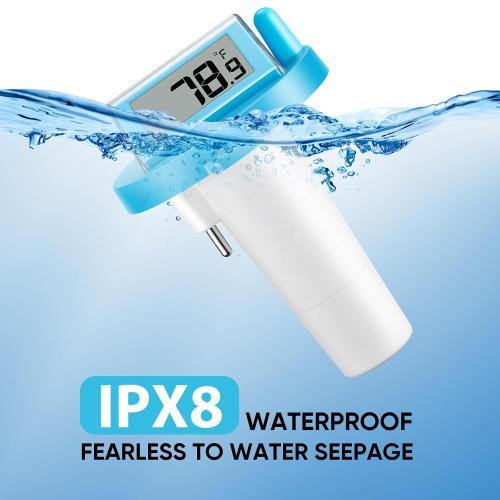 Solar Pool Thermometer Floating Easy Read - IPX8 Waterproof Digital Pool Water Temperature Thermometer for Swimming Pools, Hot Tubs, Ponds, Ice Baths