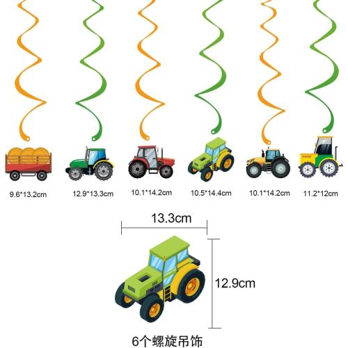 Tractor Birthday Decorations, Cute Farm Themed Happy Birthday Banner, Boy Girl Funny Party Supplies with Banner and Hanging Swirl