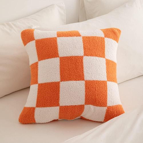 NIDITW Set of 2 Orange Checkered Pillow Covers 18x18 Inches Ultra Soft Microfiber Both Sided Gingham Pattern Invisible Zipper for Sofa Couch Bed Decor (Orange)
