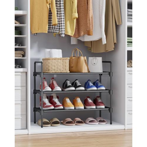 Kitsure Shoe Rack for Closet, Sturdy Shoe Storage for Entryway, Space-Saving Shoe Rack Small and Shoe Shelf, 27.6 Wide, Black