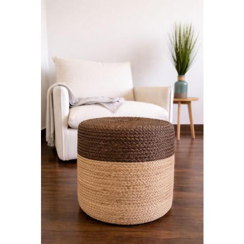 S & L Homes Pouf Ottoman - 100% Jute Braided Footrest Pouf Hand Knitted Traditional Cord Boho Pouffe for Living Room, Bedroom, Nursery, Patio, Lounge Colorblock - Natural Brown (16”x16”x16”)