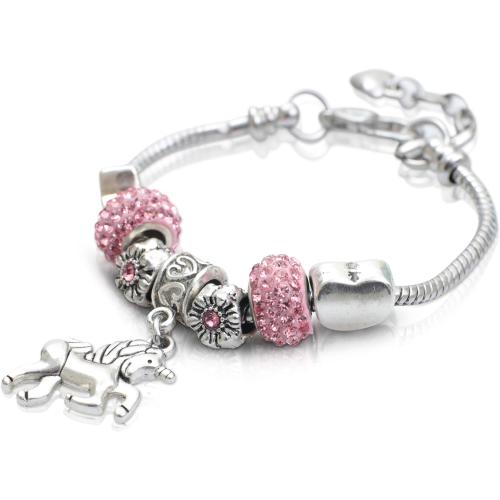 Amitié Lane Unicorn Charm Bracelet For Girls With Unicorn Charm & Pink Sparkly Crystal Charms - Perfect Little Girl Bracelet (16cm/6.3 inch)