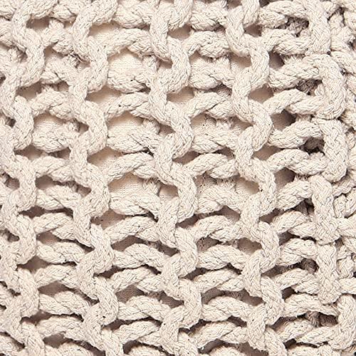 REDEARTH Round Pouf Ottoman - Cable Knitted Boho Poof - Home Décor Cord Pouffe Handmade Circular Footrest for Living Room - Bedroom - Kids Bedroom - 100% Cotton Pouf (18 x 18 x 14) - Ivory