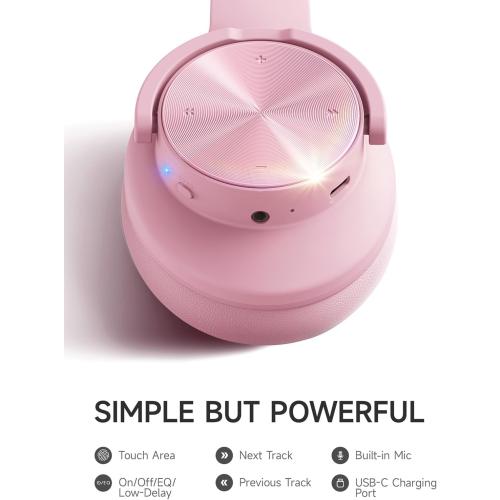 Picun B8 Headphones Wireless Bluetooth, 120H Bluetooth Headphone Over Ear with 3EQ Music Modes, Hands-Free Calls, Deep Bass Headphones for Travel Home Office Cellphone PC (Pink)