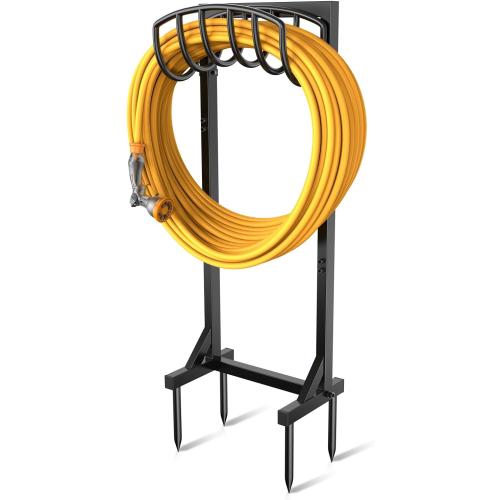 Garden Hose Holder with 4 Spikes, Water Hose Holders for Outside, 150ft Garden Hose Storage Heavy Duty Hose Hanger Metal Hose Stand Detachable Hose Reel Rack Organizer