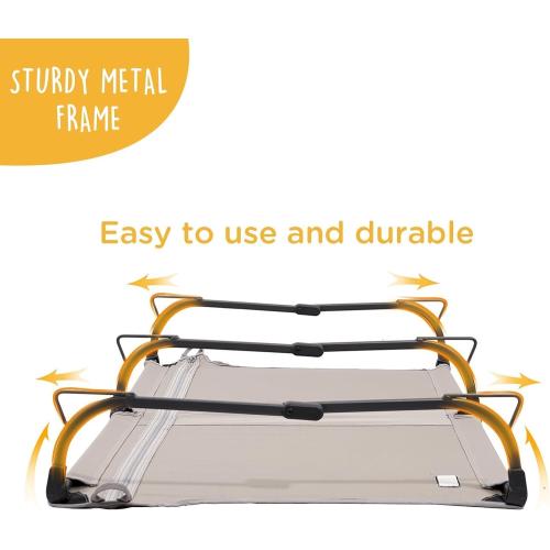 Daisy Cot, Large Foldable Elevated Dog Bed, Portable Raised Outdoor Folding Dog Cot, Cooling, Chew Proof, Waterproof, Heavy Duty Up to 160 Lbs for Camping/Home, Tan, 43x27x7”