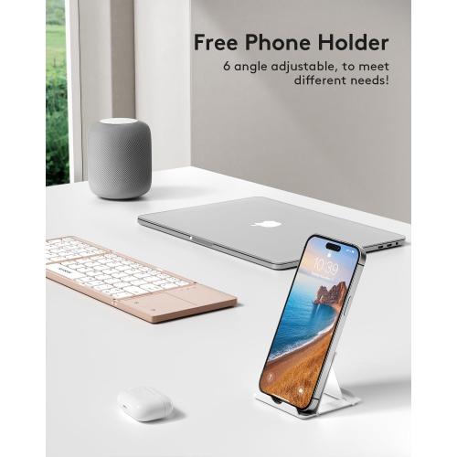 Samsers Foldable Bluetooth Keyboard with Touchpad - Portable Wireless Keyboard with Holder, Rechargeable Full Size Ultra Slim Pocket Folding Keyboards for Android Windows iOS Tablet & Laptop - Pink