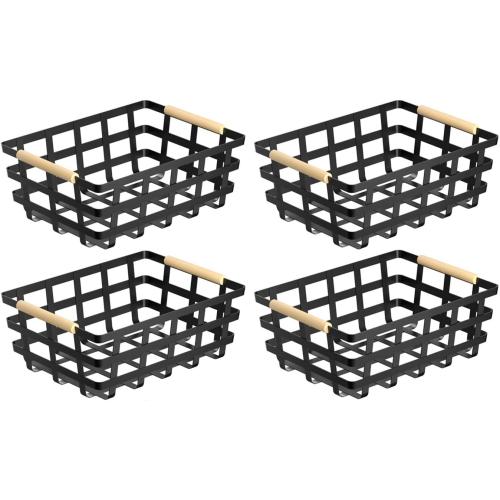 Wire Metal Baskets Metal Wire Food Storage Basket Organizer Farmhouse Baskets Bin Metal Wire Food Storage Basket Organizer with Wood Handles for Pantry Cabinets