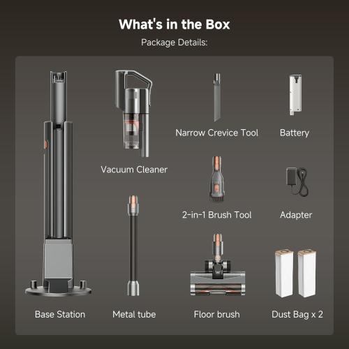 uwant V500 Cordless Vacuum Cleaner with Auto Empty&Auto Dust Scrap System, 7-Layer HEPA Filtration, Anti-Tangle Brush, Stick Vacuum for Pet Hair, Hard Floors, Carpet，Grey