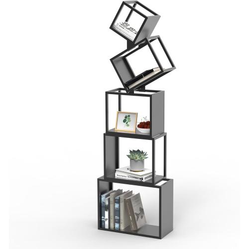 Modern 5-Tier Candle-Shaped Bookshelf, Modern Storage Shelves, Sturdy Metal Shelve and Bookcase for Displaying Books, Decor, and Plants Unique Metal Art Design