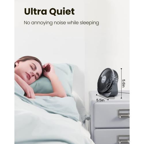 Gaiatop USB Desk Fan, 3 Speeds Strong Airflow, 5.5 Inch Portable 90° Rotate Quiet Cooling, Small Personal Table Fans for Bedroom Home Office Travel Black