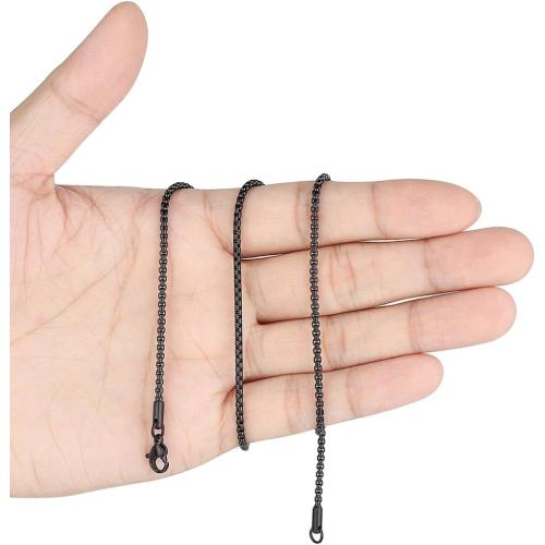 FOSIR Mens Womens Stainless Steel Black Rolo Cable Chain Necklace, Round Box Chains for Men, 2/3/4/5mm Width