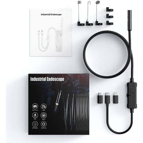 New, open only for inspection Plug & View Inspection Cam with 5m Bendable Cable and Swappable Tool Tips, Endoscope Camera with Light, Waterproof Boroscope Inspection Tools with 8 LED Lights for iOS & Android(3.5m)