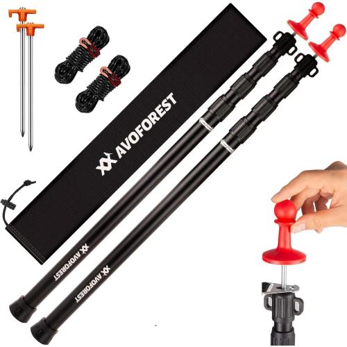 Tarp Poles Heavy Duty Adjustable, AVOFOREST Aviation Aluminum 8.7FT Tent Poles Lengthen and Thicken with Protection Cap Awning Poles Set of 2 for Hiking