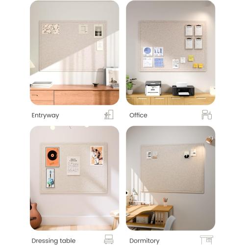 Fluxynara Large Bulletin Board, 47.2 x 35.4 Cork Board Alternative with 24 Safe Removable Adhesive Tabs, Foldable Felt Pin Board for Home Office, Classroom, Bedroom,Entryway for Walls—Oatmeal