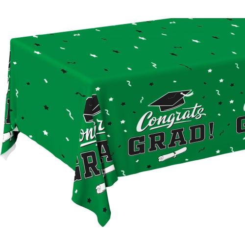 Gatherfun Graduation Party Decorations, Gongrats Grad Tablecover for Graduation Party Supplies, 3 pcs Green Table Cloths, 54x108