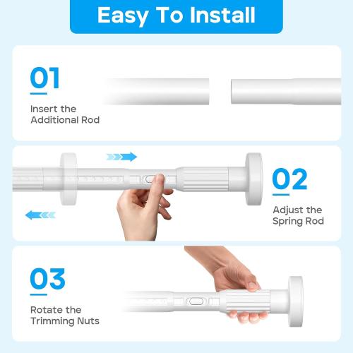 Tension Curtain Rod，40-66IN(3.33-5.5Ft) One-Click Fast Extension Rod Easy to Install White Long Outdoor Curtain Rods No Drilling Never Rust for Window or Shower Patio Diameter 1.26 Inches