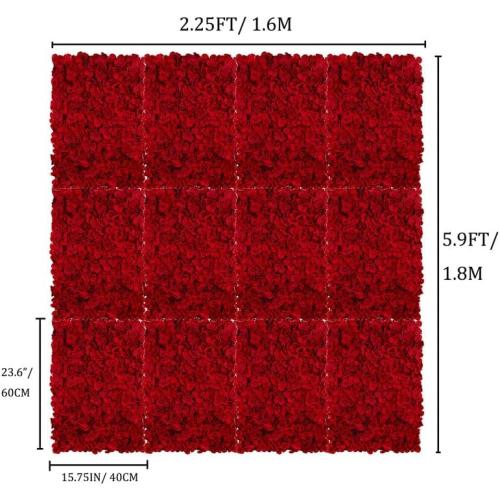 BLOSMON Flower Wall Panel Backdrop - 12 Pcs 24 x 16 Inch Red Artificial Hydrangea Floral Panels for Wedding Party Baby Bridal Shower Decor - 3D Fake Silk Flower Backdrop Decoration