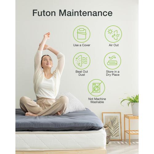 FULI Japanese Futon, Japanese Floor Bed, Tatami Foldable Bed, Roll Up Sleeping Pad, Shikibuton, Made in Japan (beige, Twin)