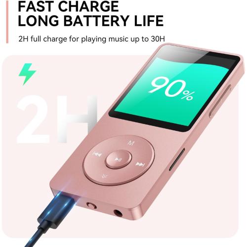 AGPTEK A02 MP3 Player with Bluetooth 5.3, 1.8 inch Screen Portable Music Player with Speaker, FM Radio, Voice Recorder, Supports Expanded Up to 128GB(Rose Gold, 64GB)