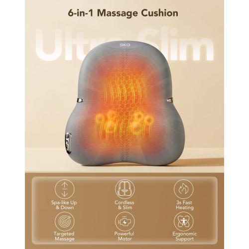 SKG TS700 Cordless Full Back Massager for Pain Relief Deep Tissue Up and Down 4D Shiatsu Back Massager with Heat Gifts for Men and Women Dad Mom Grandpa