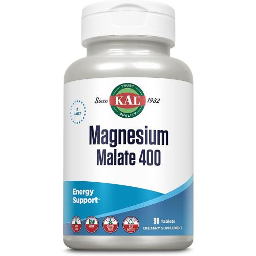 KAL Magnesium Malate 400mg, Chelated Magnesium Supplement with Malic Acid, Healthy Energy & Muscle Function Support, Enhanced Absorption, Vegan, Non-GMO, 45 Servings, 90 Veg Tabs