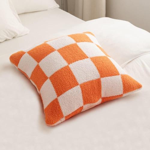 NIDITW Set of 2 Orange Checkered Pillow Covers 18x18 Inches Ultra Soft Microfiber Both Sided Gingham Pattern Invisible Zipper for Sofa Couch Bed Decor (Orange)