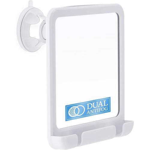 MIRRORVANA Shower Shaving Mirror with Dual Anti Fog - Fogless Shatterproof Surface with Razor Holder and Strong 360° Suction Cup (8 x 7, White)