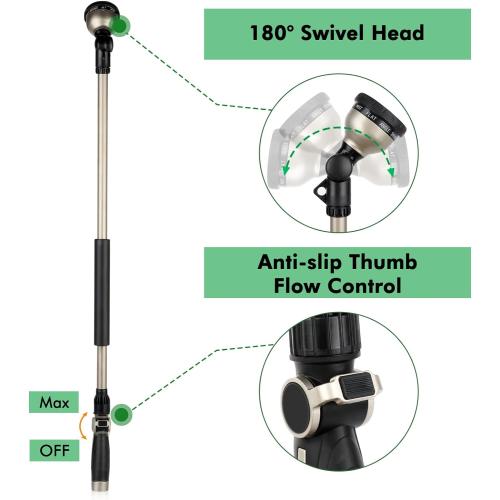 RESTMO 36” Long Watering Wand, Metal Garden Hose Wand with 180° Swivel Head and 10 Spray Patterns, 3ft Heavy Duty Hose Nozzle Sprayer with Thumb Flow Control, Ideal to Water Hanging Baskets, Shrubs