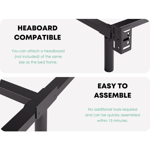 Full Bed Frame,9 Inch Heavy Duty Base for Box Spring, 9-Leg Support,Easy Assembly,Non-Slip,Noise-Free, Black