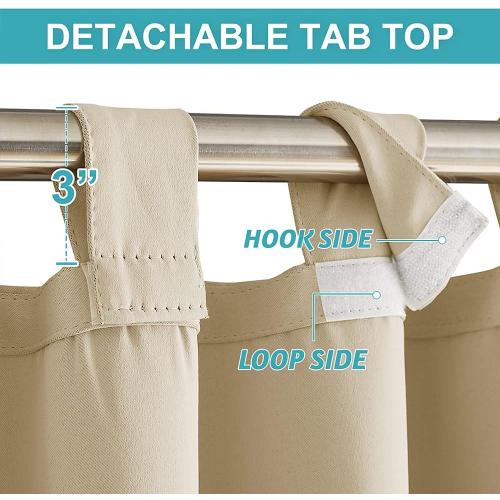 RYB HOME Outdoor Curtains Waterproof 2 Panels - Detachable Top Blackout Privacy Patio Door Curtains for Gazebo Pool Hut Pavilion Gazebo Outdoor Shower, 52 inch Wide x 108 inches Long, Beige