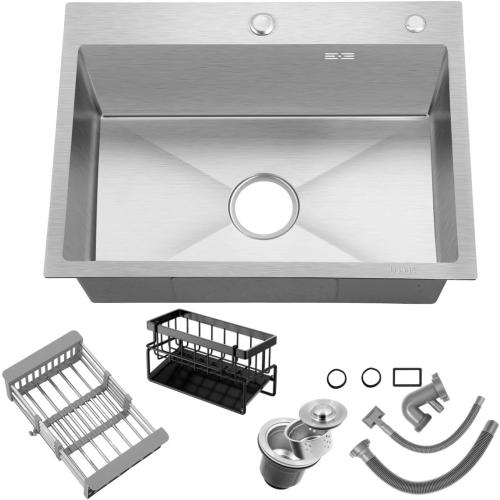 30 inch Kitchen Sink Drop in Stainless Steel Top Mount Sink with Brushed Finish, Single Bowl Workstation Sink with Basket Strainer and Kitchen Sink Caddy Organizer 29.5D x17.7W x 8.3H