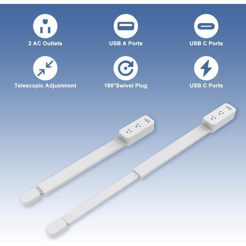 Electrical Outlet Extender Stick - Features USB-A, USB-C and 2 AC Outlets, Extends 22-34, Rotates 180° Access Hard-to-Reach Outlets, Wall Plug Power Socket Expander Nightstands, Sofa, Desks and More
