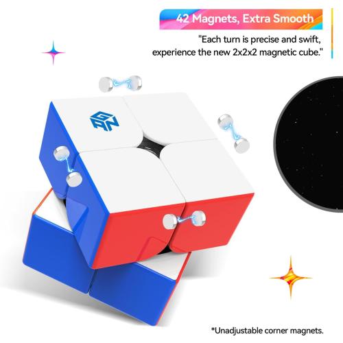 GAN 251 M Air, 2x2 Magnetic Speed Cube Stickerless 251 Mini Cube Puzzle Toy for Beginner(Frosted Surface Primary Internal)