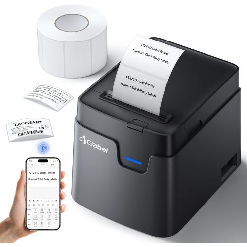 CLABEL Desktop Barcode Label Printer: 221D Bluetooth Label Maker with Direct Thermal Printing, 2 Inch Print Width for Barcodes Address Office Warehouse with 1 Roll Label