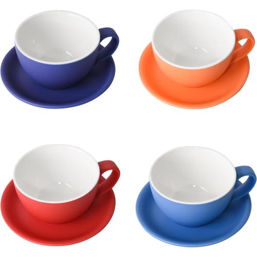 Yundu Ceramics Latte Cup and Saucer - 10 oz for Cappuccino,Tea,Cafe Mocha, Set of 4,Matte Mixed Color