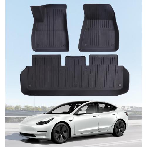 Floor Mats Fits for Tesla Model 3 2023-2018 - All Weather TPE Custom Fit Car Mats Floor Liners, Custom Fit, 3-Piece