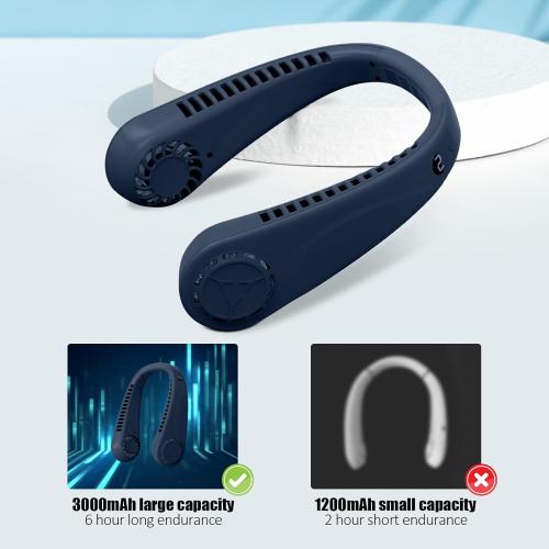 Navy Blue Portable Bladeless Hanging Neck Fans with Screen Display and 5 Speeds Levels, USB Rechargeable, 360° Cooling Wearable Personal Fan for Work Travel Sport Outdoor (Blue)