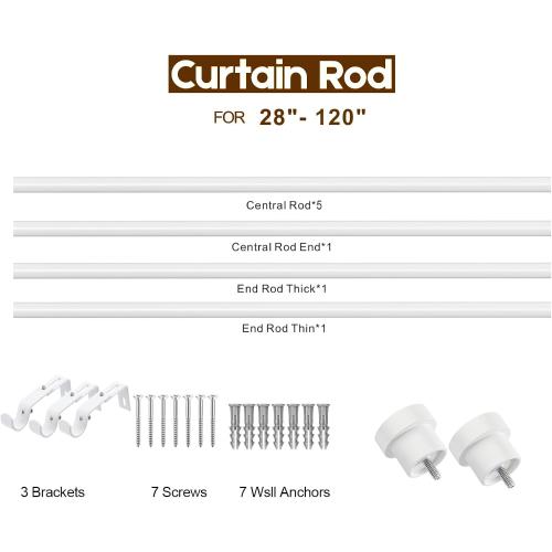 Size 66 to 120 Color White  White Curtain Rods for Windows 66 To 120 Inch, 1 Inch Heavy Duty Adjustable Curtain Rod With Modern Decorative End Cap Finials WIth Brackets【NOT TENSION ROD】