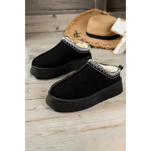 Black Contrast Print Suede Plush Lined Snow Boots for Winter