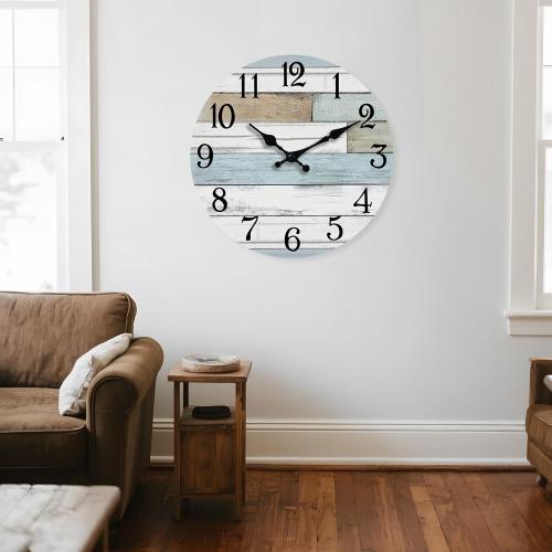 KECYET 16 Inch Large Wall Clock Battery Operated Silent Non Ticking Coastal | Round analog clock; large easy-read dial for bathroom, kitchen, bedroom & living room; 1 AA battery (not included)